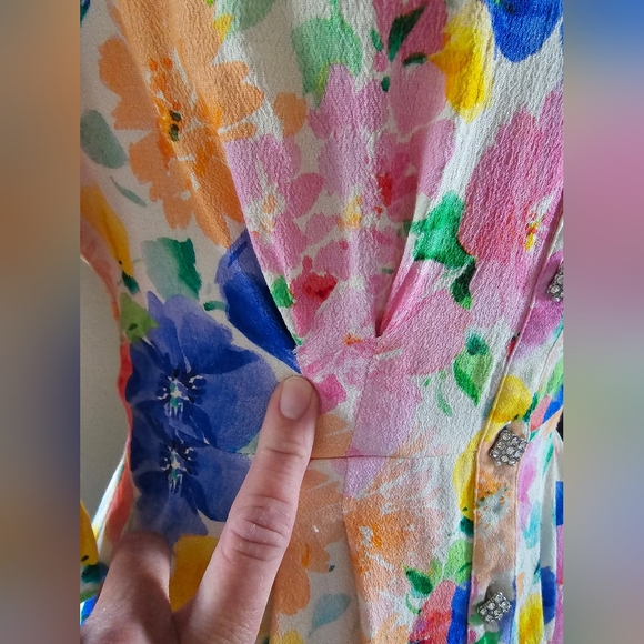 Zara women's sz. XS floral watercolors blouse Puff Shoulder peplum top - Picture 3 of 8